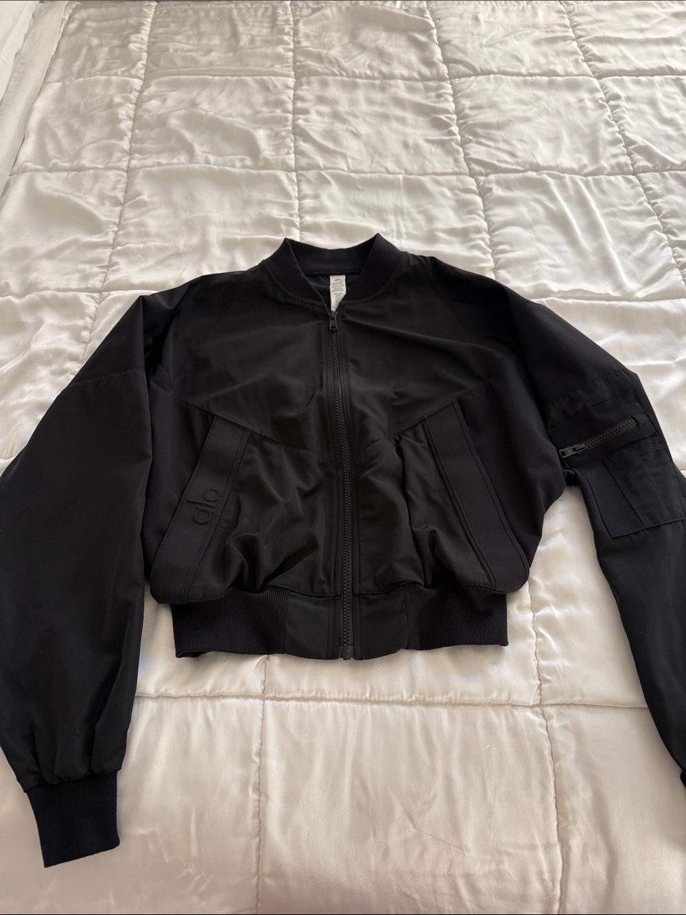 ALO Yoga Black Cropped Bomber Jacket